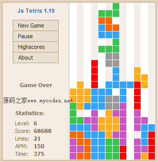 JsTetris(俄罗斯方块游戏源码) 1.19 html5网页游戏网站源码下载