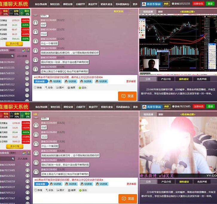 PHP财经直播喊单直播间网络直播聊天室系统源码，内附安装说明  网站源码下载