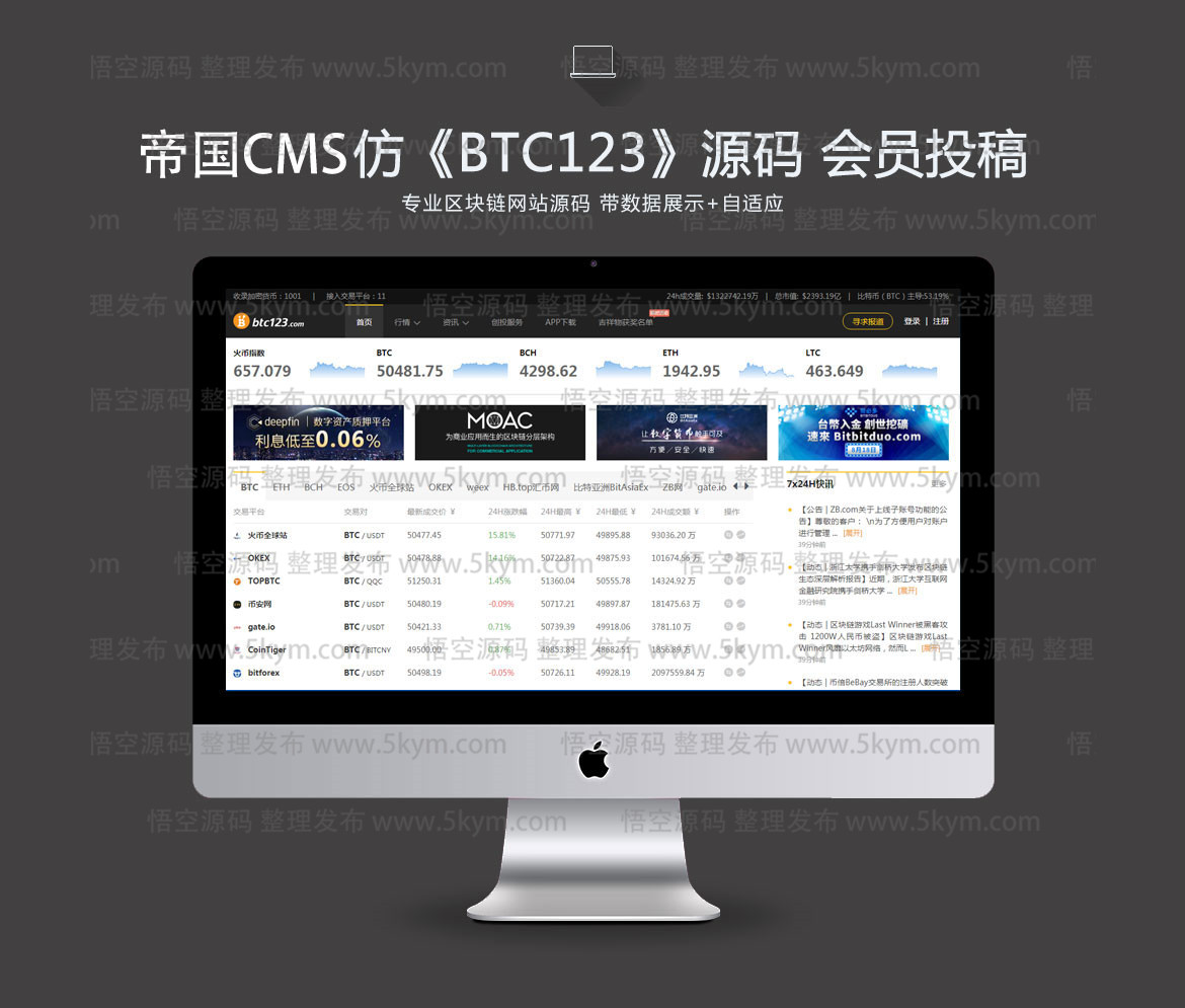 帝国cms模板 仿《BTC123》源码 区块链比特币网站模板 自适应+会员投稿+带采集 帝国cms7.5内核源码