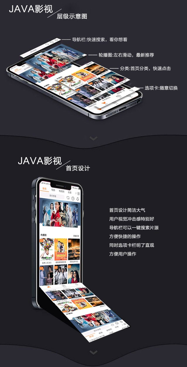  2019新UI新版JAVA原生双端影视APP投屏影视APP源码