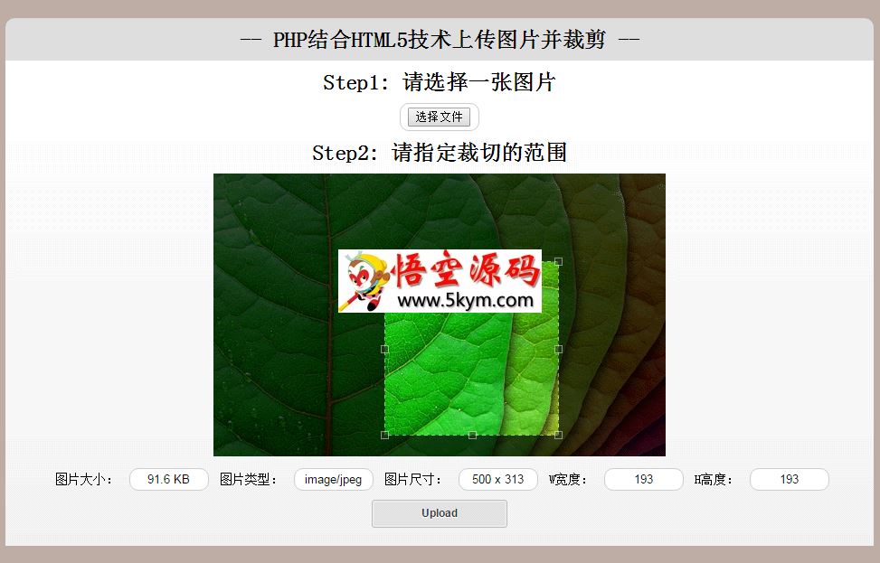 HTML5+php图片自由裁剪上传功能