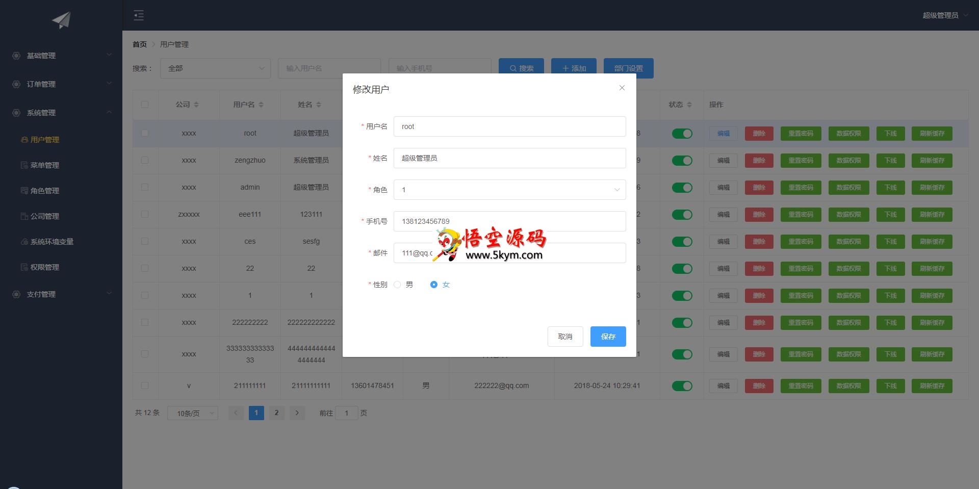 vue-elementUI后台管理系统