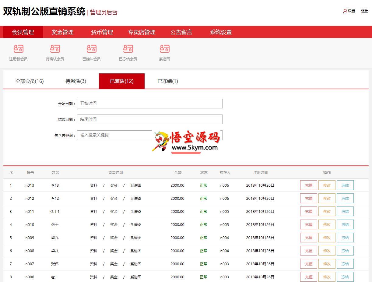 双轨制会员管理系统